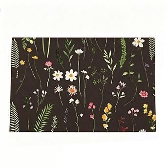 Dark Background Wildflower Print Floor Mat Minimalist Fresh Garden Rug