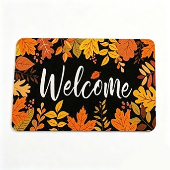 Autumn Maple Leaf Welcome Floor Mat Fall Seasonal Porch Floor Rug