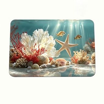 Ocean Coral Starfish Floor Mat Underwater Marine Scenery Bath Rug