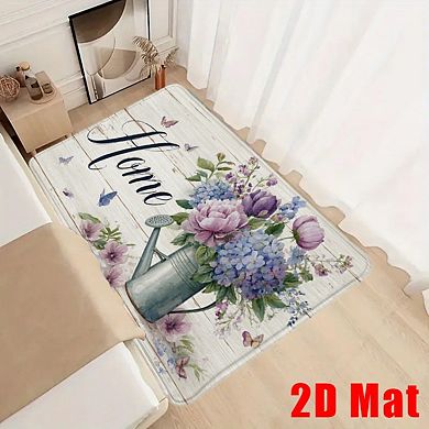 Home Floral Watering Can Floor Mat Rustic Farmhouse Entryway Rug