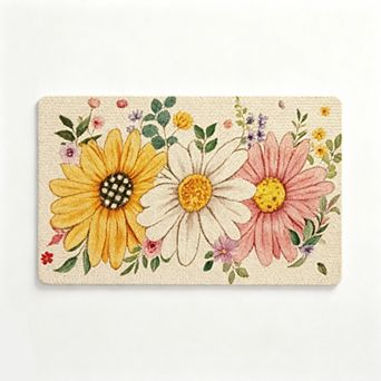 Hand Painted Pastoral Daisy Floor Mat Boho Style Non Fade Rug