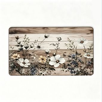 Dark Wooden Board Rustic Flower Floor Mat Washable Decor Home Rug