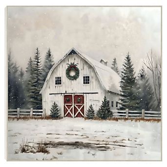 Masterpiece Christmas Barn Framed Canvas Wall Art