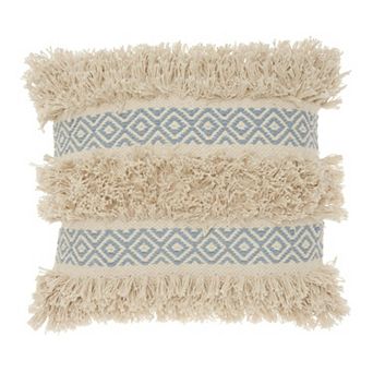 HomeRoots 18" Blue And Natural Geometric Cotton Throw Pillow with Texture