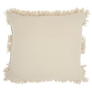 HomeRoots 18" Blue And Natural Geometric Cotton Throw Pillow with Texture