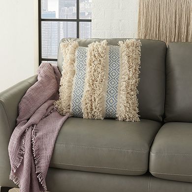 HomeRoots 18" Blue And Natural Geometric Cotton Throw Pillow with Texture