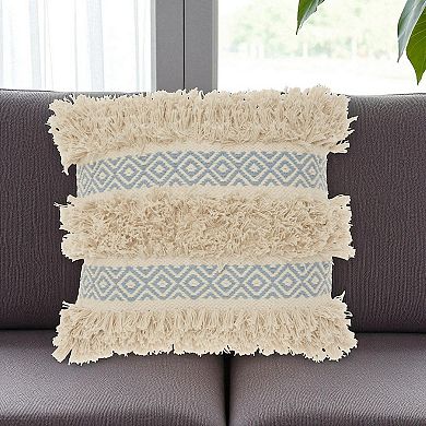 HomeRoots 18" Blue And Natural Geometric Cotton Throw Pillow with Texture