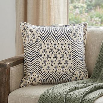 HomeRoots 20" Indigo And Ivory Geometric Cotton Throw Pillow