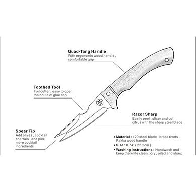 Bartender's Knife Stainless Steel Pakkawood Handle