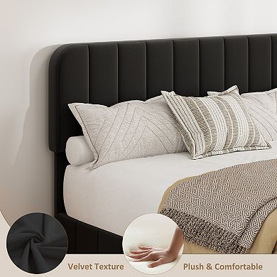 Velvet Bed Frame with 4 Storage Drawers Upholstered Platform Bed, Adjustable Headboard