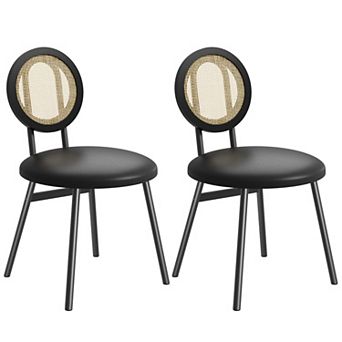 Rattan Dining Chairs Set,Kitchen Chairs,Upholstered Armless Chair With Rattan Backrest,Dinner Chair