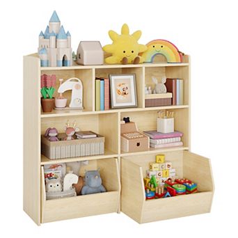 Toy Storage Organizer, Kids Bookshelf with 5 Storage Cubbies and 2 Drawers for Playroom