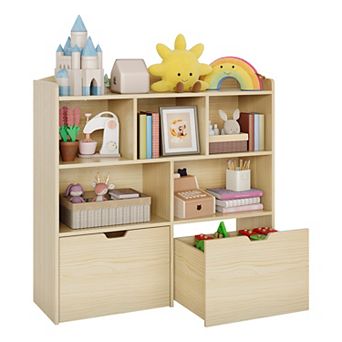 Toy Storage Organizer, Kids Bookshelf with 5 Storage Cubbies and 2 Drawers for Playroom