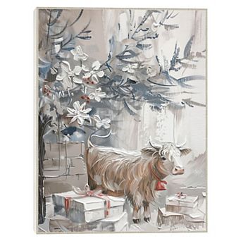 Masterpiece Baby Cow Christmas Framed Canvas Wall Art