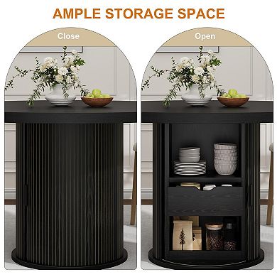 47 Inch Round Dining Table for 4-6, Kitchen Table with 3-Layer Storage Shelf and Drawer