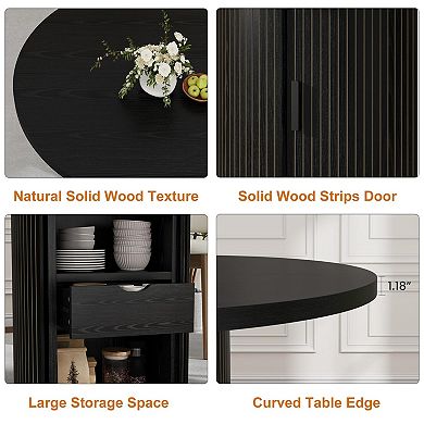 47 Inch Round Dining Table for 4-6, Kitchen Table with 3-Layer Storage Shelf and Drawer