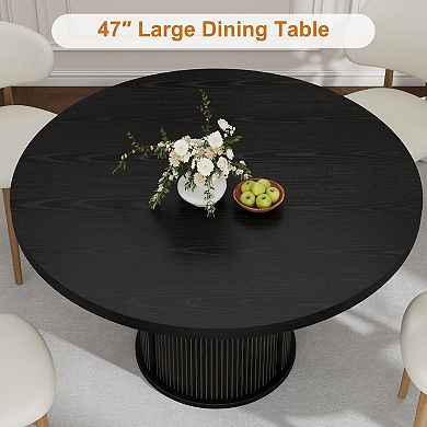 47 Inch Round Dining Table for 4-6, Kitchen Table with 3-Layer Storage Shelf and Drawer