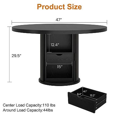 47 Inch Round Dining Table for 4-6, Kitchen Table with 3-Layer Storage Shelf and Drawer