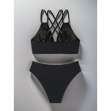 Two Piece Bikini Set Strappy Side High Cut Bathing Suit Summer Beach Swimwear