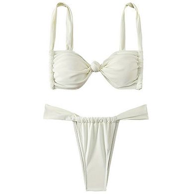 Two Piece Bikini Set for Women Beach Swimwear Knot Front High Cut Bathing Suit