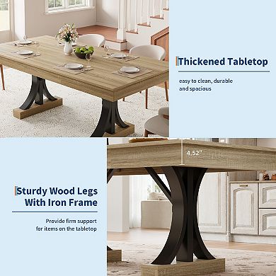 71-Inch Dining Table with 2 Drawers Rectangular for 6-8, Double Pedestal & Sturdy Frame