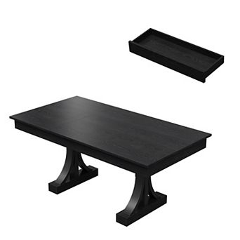 71-Inch Dining Table with 2 Drawers Rectangular for 6-8, Double Pedestal & Sturdy Frame
