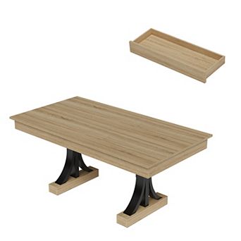 71-Inch Dining Table with 2 Drawers Rectangular for 6-8, Double Pedestal & Sturdy Frame