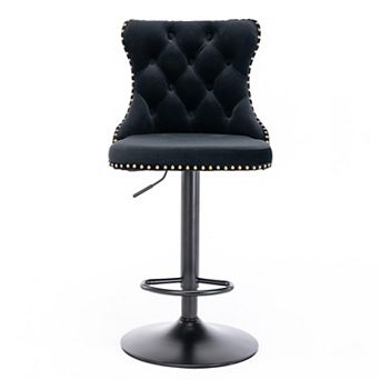 2 pc Swivel Velvet Barstools Adjustable Seat Height, Modern Upholstered with Tufted Backs