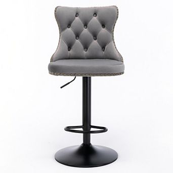 2 pc Swivel Velvet Barstools Adjustable Seat Height, Modern Upholstered with Tufted Backs