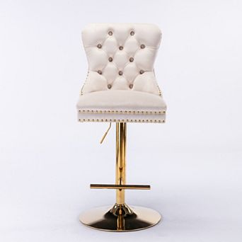 Velvet Bar Stool Set of 2 Counter Height, Metal Frame, Adjustable Seat 27-35 Inch, Soft Cushion