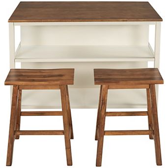 Kitchen Island Set, 3 pc 45" Stationary Kitchen Island Set with 2 Seatings for Kitchen