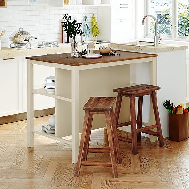 Kitchen Island Set, 3-piece 45" Stationary Kitchen Island Set with 2 Seatings for Kitchen
