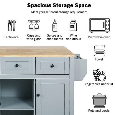 Kitchen Island Cart With Storage Towel Rack Rolling Side Table On Wheels With Wood Top Drop Leaf