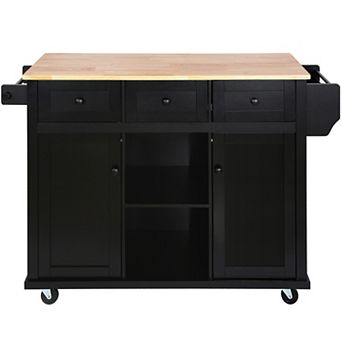 Kitchen Island Cart With Storage Towel Rack Rolling Side Table On Wheels With Wood Top Drop Leaf