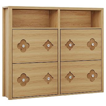 Shoe Cabinet with 4 Flip Drawers, Shoe Storage Cabinet with Adjustable Shelves & Open Storage