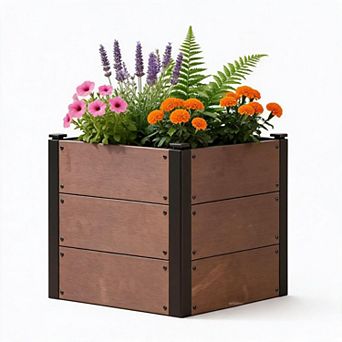 19x19x17 Inch Wood Look Composite Planter Box with Drainage Holes