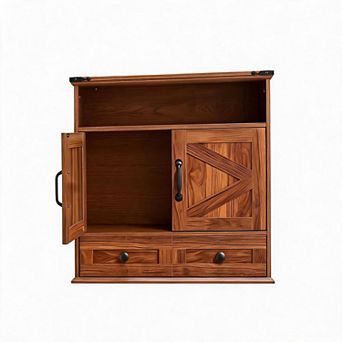 Wall Mounted Farmhouse Medicine Cabinet, 5 tier Bathroom Storage Cabinet with Barn Doors