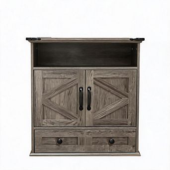 Wall Mounted Farmhouse Medicine Cabinet, 5 tier Bathroom Storage Cabinet with Barn Doors