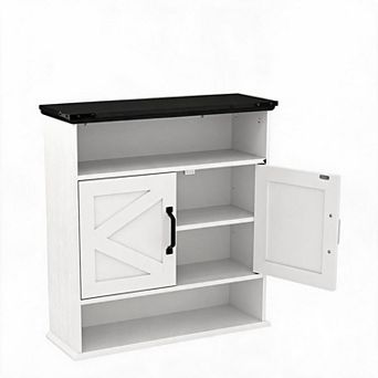 Wall Mounted Farmhouse Medicine Cabinet, 5 tier Bathroom Storage Cabinet with Barn Doors