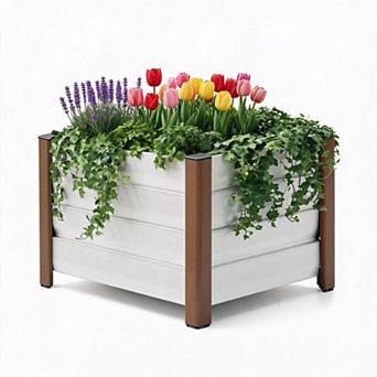 24x16x18 Inch White Aluminum Planter Box Drainage Hole Raised Garden Bed