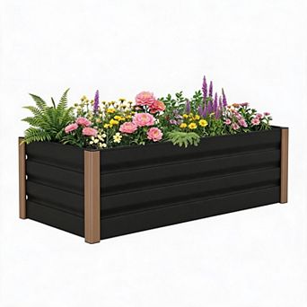 79x32x16 Inch Gray Aluminum Raised Garden Bed Open Bottom Planter Box