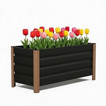 39x16x18 Inch Gray Aluminum Planter Box Deep Raised Garden Bed with Drainage