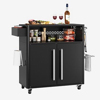 2 tier Outdoor Kitchen Cart 304 Stainless Steel Top Mobile BBQ Storage Cabinet