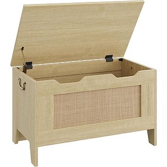 30'' Wooden Chest with Safety Hinge & U-Shaped Pull Entryway, Living Room Toy Trunk