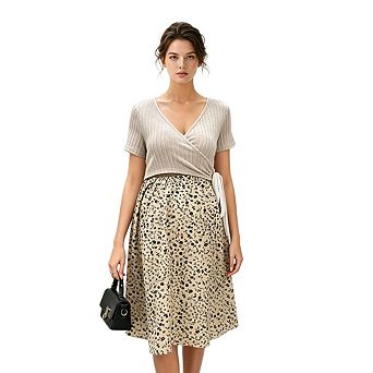 Maternity Dress Short Sleeve V Neck Casual Breastfeeding Floral Gown
