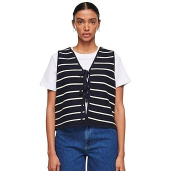 Women's Sleeveless Knit Vest V-Neck Front Tie Knot Casual Layering Sweater Waistcoat