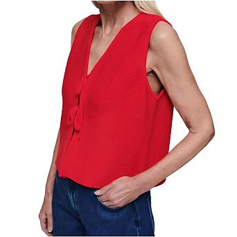 Women's Sleeveless Knit Vest V-Neck Front Tie Knot Casual Layering Sweater Waistcoat