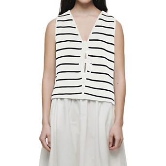 Women's Sleeveless Knit Vest V-Neck Front Tie Knot Casual Layering Sweater Waistcoat