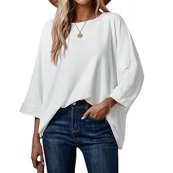 Womens Oversized Tshirts Batwing 3/4 Sleeve Tops Summer Casual Loose Fit Tunic Tee Shirts