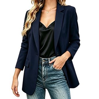 Women's Notched Lapel Single Button Blazer Causal Dressy Long Sleeve Jacket